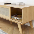 Mobile TV 60" con ante scorrevoli in rattan, Rovere/Noce, Adatto per TV fino a 65"