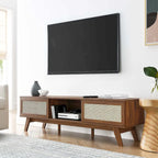 Mobile TV 60" con ante scorrevoli in rattan, Rovere/Noce, Adatto per TV fino a 65"