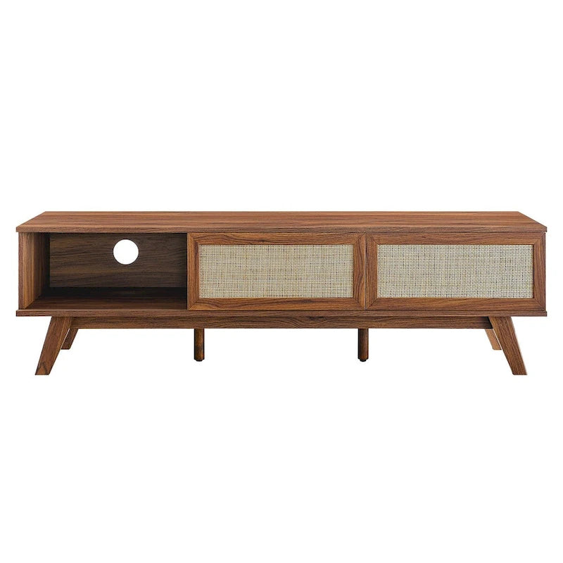 Mobile TV 60" con ante scorrevoli in rattan, Rovere/Noce, Adatto per TV fino a 65"