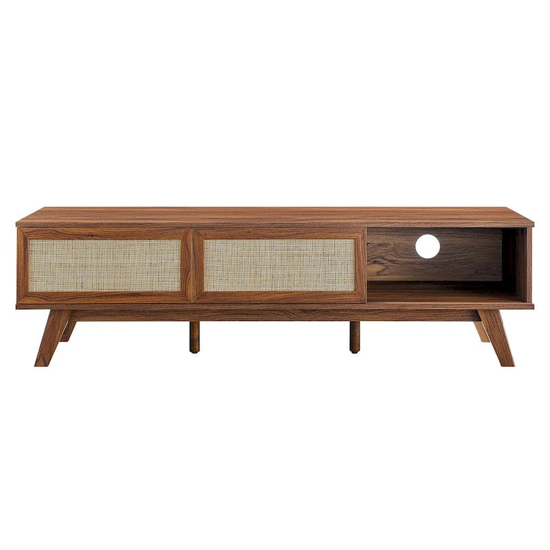 Mobile TV 60" con ante scorrevoli in rattan, Rovere/Noce, Adatto per TV fino a 65"