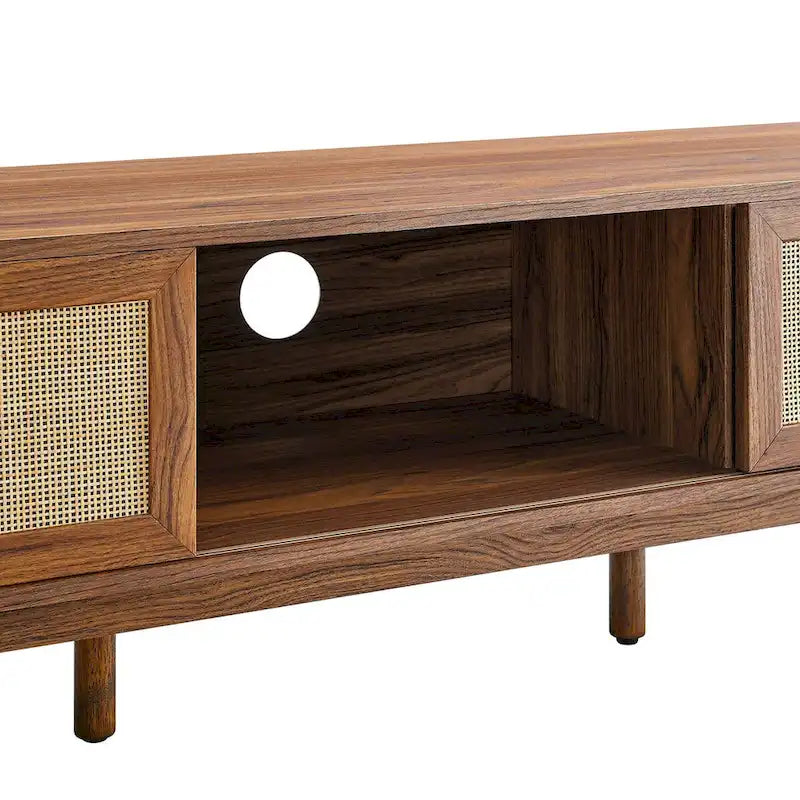 Mobile TV 60" con ante scorrevoli in rattan, Rovere/Noce, Adatto per TV fino a 65"