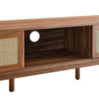 Mobile TV 60" con ante scorrevoli in rattan, Rovere/Noce, Adatto per TV fino a 65"