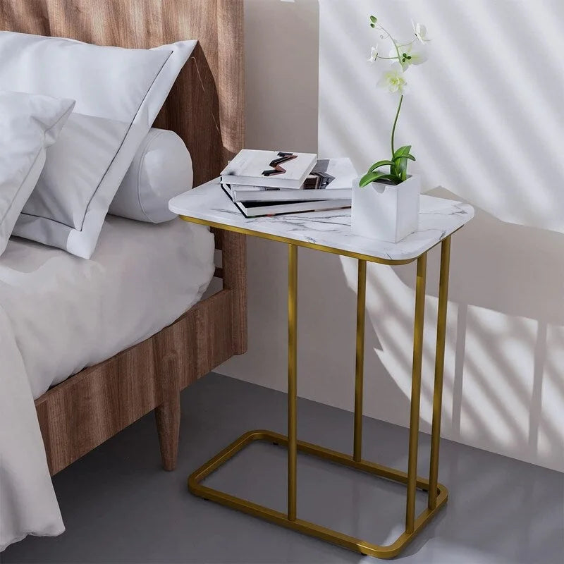 Tavolino a C, Bianco/Noce, Uso Singolo, Tavolino da Salotto e Camera da Letto