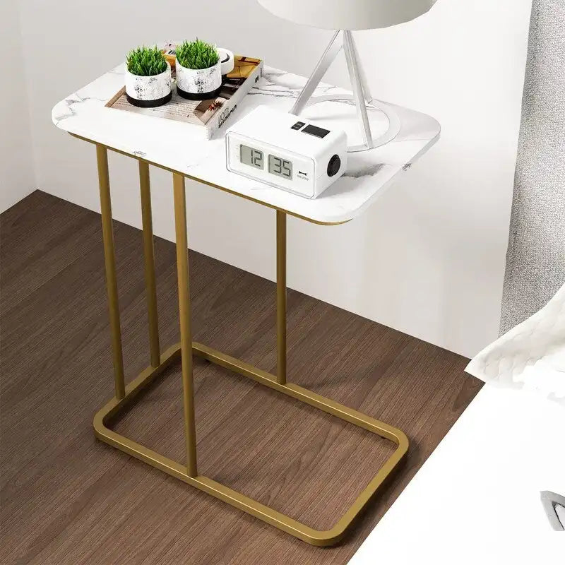 Tavolino a C, Bianco/Noce, Uso Singolo, Tavolino da Salotto e Camera da Letto