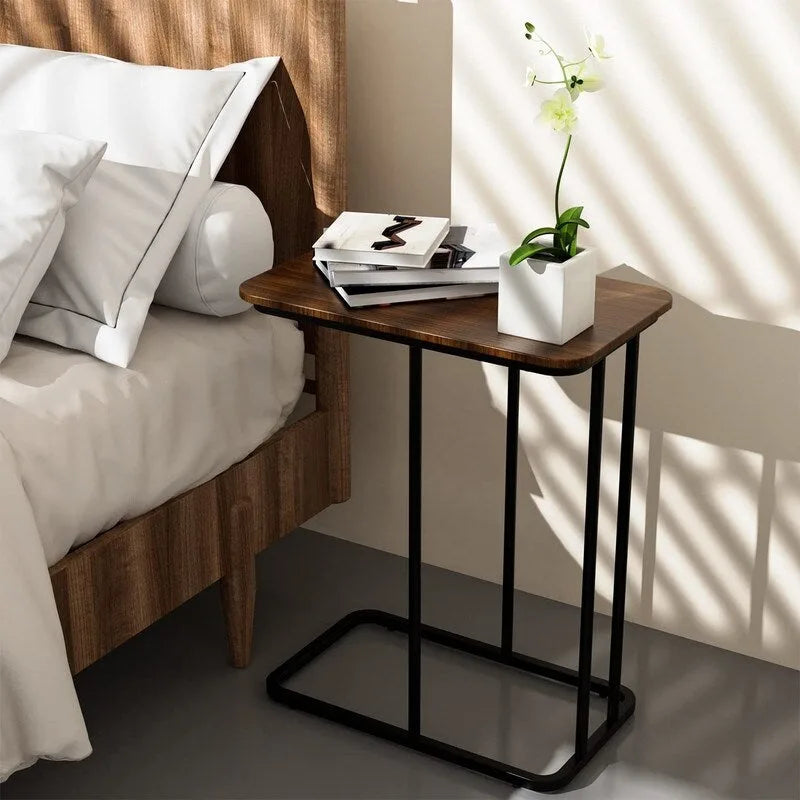 Tavolino a C, Bianco/Noce, Uso Singolo, Tavolino da Salotto e Camera da Letto