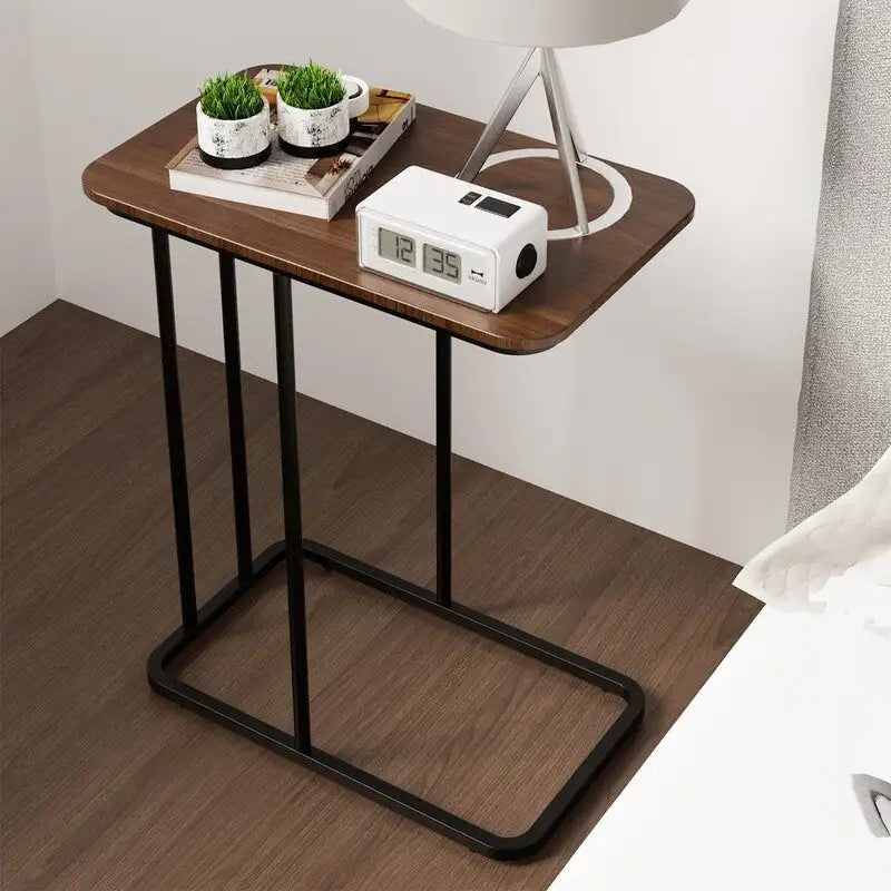 Tavolino a C, Bianco/Noce, Uso Singolo, Tavolino da Salotto e Camera da Letto