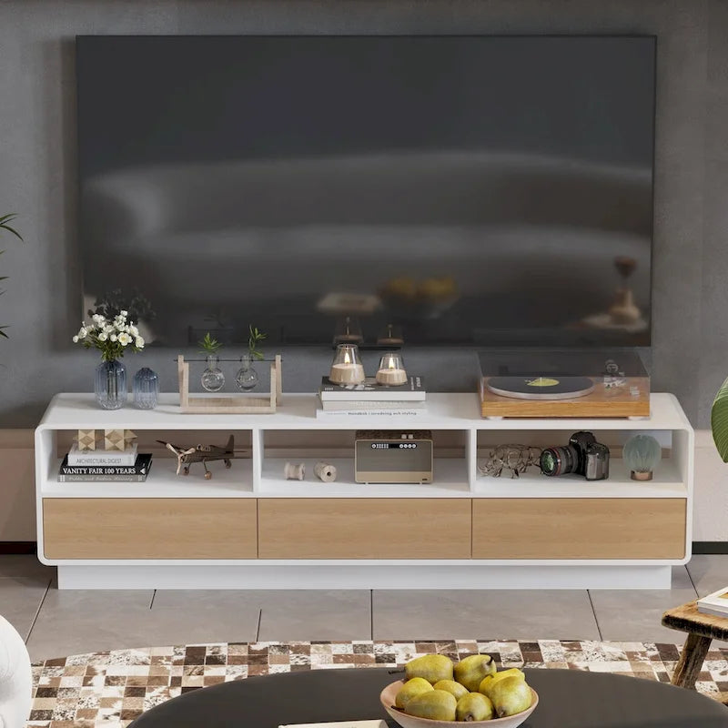 Mobile TV Bianco e Rovere con Cassetti e Ripiani a Giorno, 180 cm, Montaggio da 1 Persona