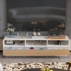 Mobile TV Bianco e Rovere con Cassetti e Ripiani a Giorno, 180 cm, Montaggio da 1 Persona