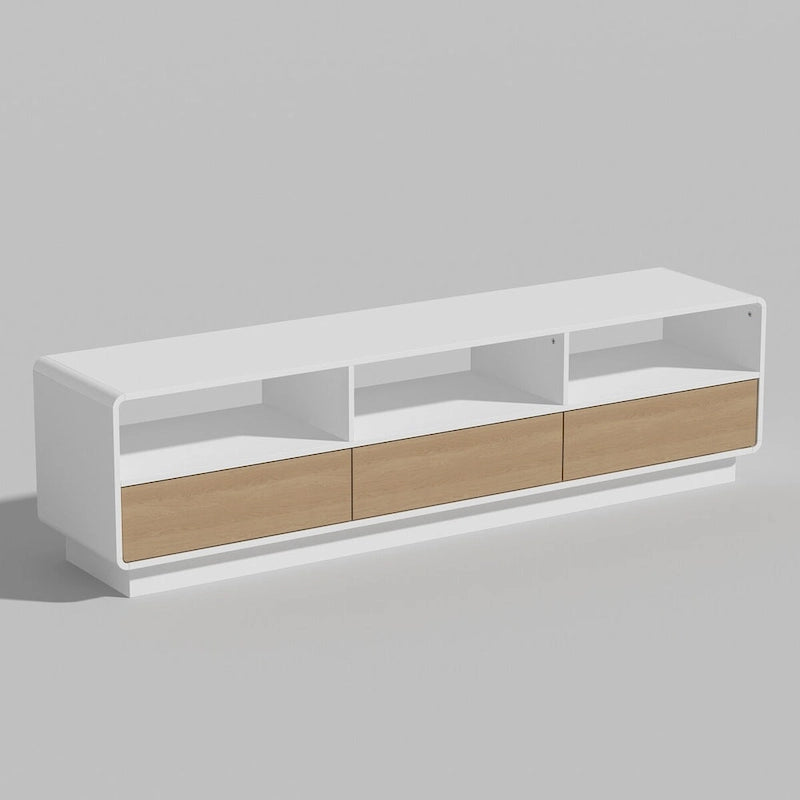 Mobile TV Bianco e Rovere con Cassetti e Ripiani a Giorno, 180 cm, Montaggio da 1 Persona