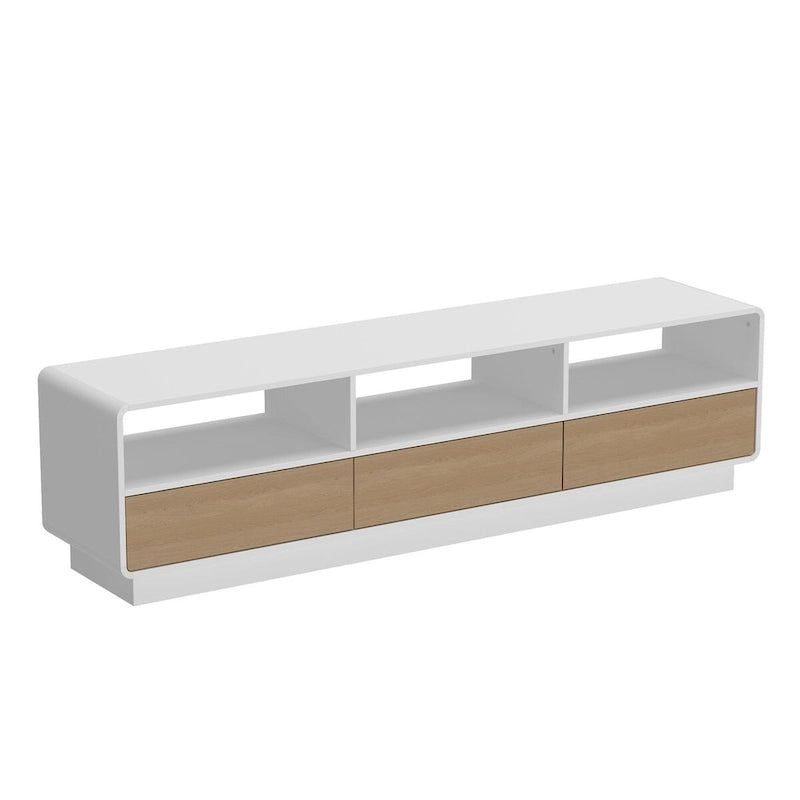 Mobile TV Bianco e Rovere con Cassetti e Ripiani a Giorno, 180 cm, Montaggio da 1 Persona