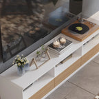 Mobile TV Bianco e Rovere con Cassetti e Ripiani a Giorno, 180 cm, Montaggio da 1 Persona
