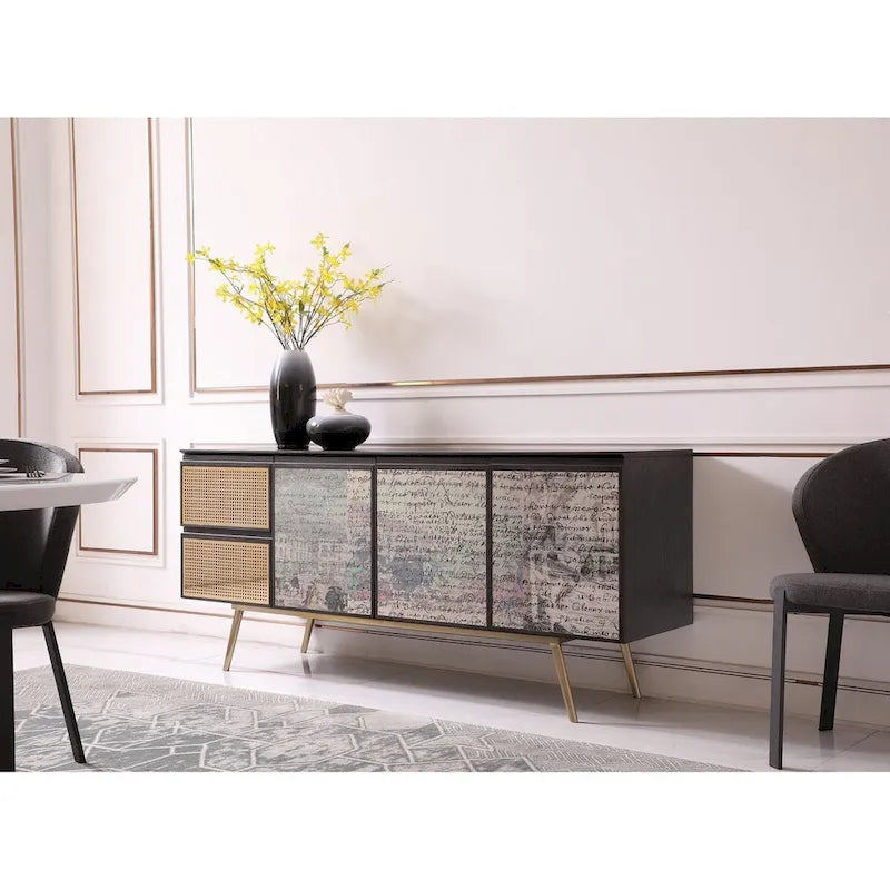 Madia a buffet moderna in fumo/ottone – 3 ante 2 cassetti, 1 posto a sedere