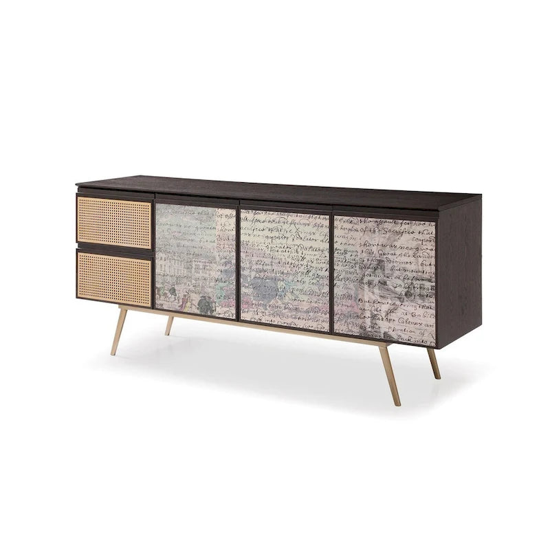 Madia a buffet moderna in fumo/ottone – 3 ante 2 cassetti, 1 posto a sedere