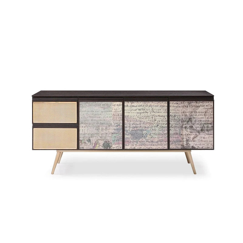 Madia a buffet moderna in fumo/ottone – 3 ante 2 cassetti, 1 posto a sedere