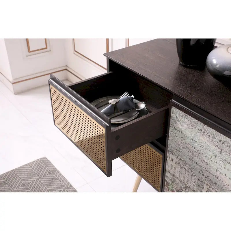 Madia a buffet moderna in fumo/ottone – 3 ante 2 cassetti, 1 posto a sedere