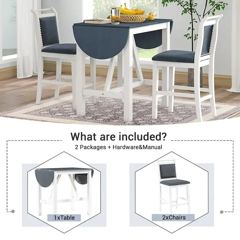 Set tavolo da pranzo con ante a ribalta beige/bianco/marrone, stile rustico, 2 posti