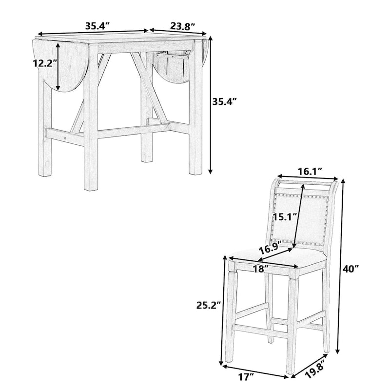 Set tavolo da pranzo con ante a ribalta beige/bianco/marrone, stile rustico, 2 posti