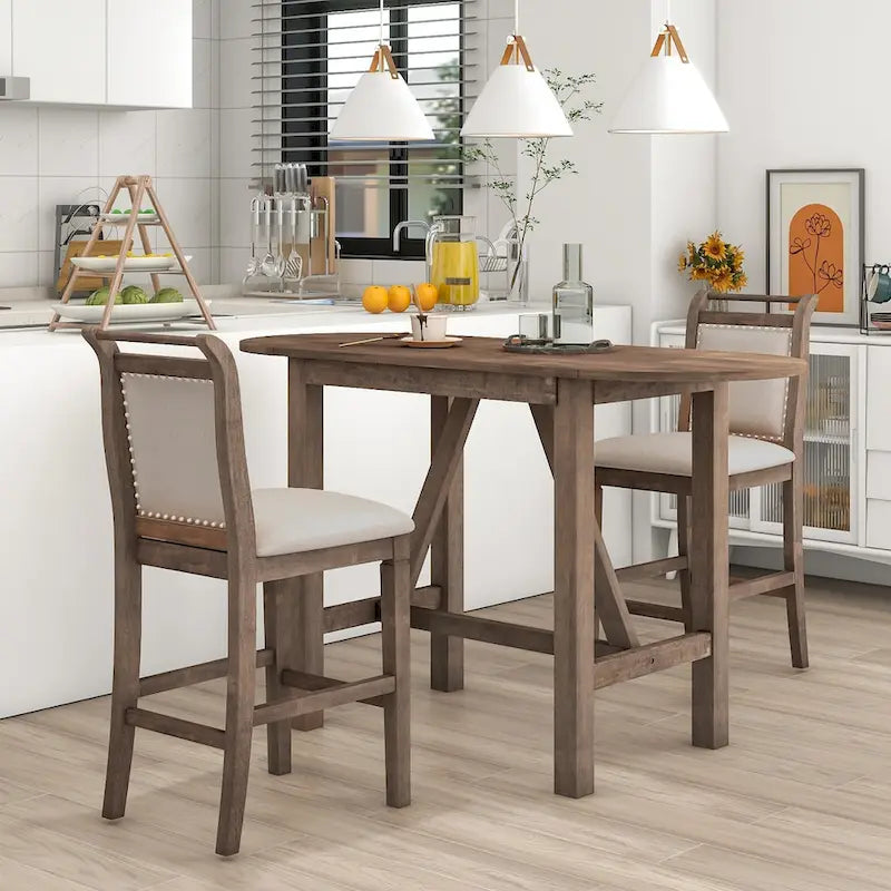 Set tavolo da pranzo con ante a ribalta beige/bianco/marrone, stile rustico, 2 posti