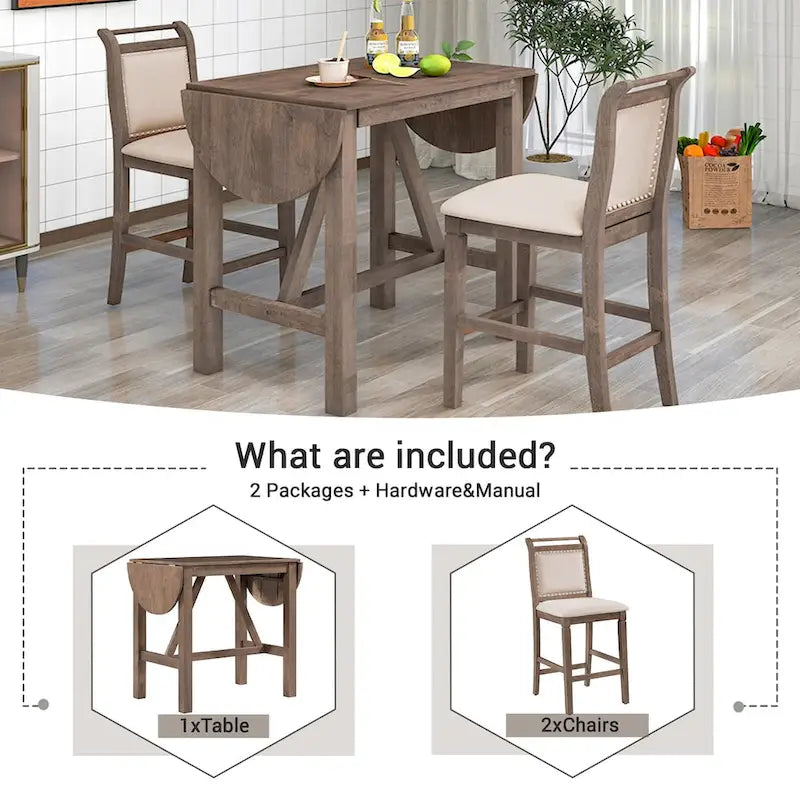 Set tavolo da pranzo con ante a ribalta beige/bianco/marrone, stile rustico, 2 posti