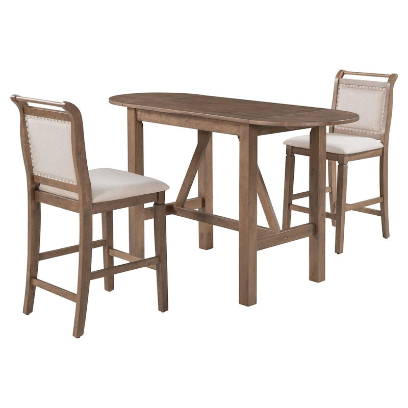 Set tavolo da pranzo con ante a ribalta beige/bianco/marrone, stile rustico, 2 posti