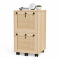 Classificatore mobile a 2 cassetti in rovere con frontale in rattan, 1 persona