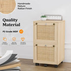 Classificatore mobile a 2 cassetti in rovere con frontale in rattan, 1 persona