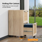 Classificatore mobile a 2 cassetti in rovere con frontale in rattan, 1 persona