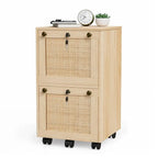 Classificatore mobile a 2 cassetti in rovere con frontale in rattan, 1 persona