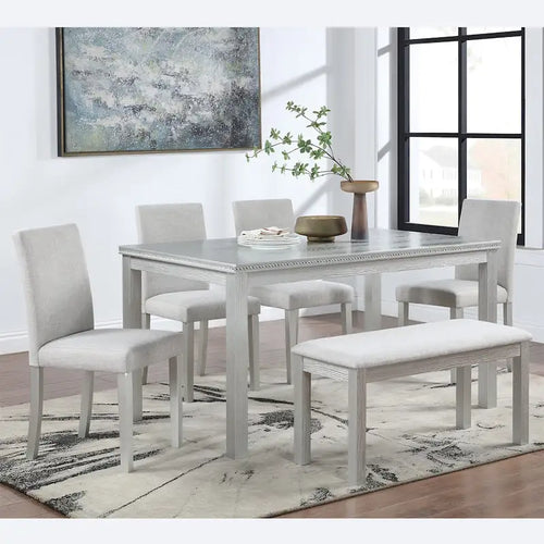 Wooden Dining Rectangular Table with Bench and 4 Chairs