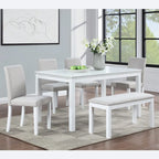 Set da pranzo rettangolare beige, stile moderno, 6 posti (tavolo + panca + 4 sedie)