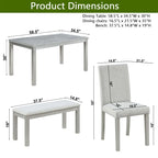 Set da pranzo rettangolare beige, stile moderno, 6 posti (tavolo + panca + 4 sedie)