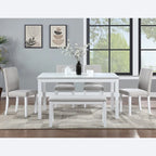 Set da pranzo rettangolare beige, stile moderno, 6 posti (tavolo + panca + 4 sedie)