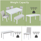 Set da pranzo rettangolare beige, stile moderno, 6 posti (tavolo + panca + 4 sedie)