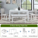 Set da pranzo rettangolare beige, stile moderno, 6 posti (tavolo + panca + 4 sedie)