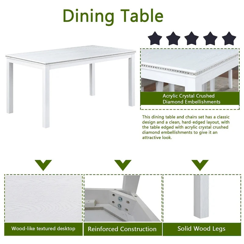 Set da pranzo rettangolare beige, stile moderno, 6 posti (tavolo + panca + 4 sedie)