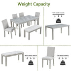 Set da pranzo rettangolare beige, stile moderno, 6 posti (tavolo + panca + 4 sedie)