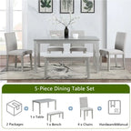 Set da pranzo rettangolare beige, stile moderno, 6 posti (tavolo + panca + 4 sedie)