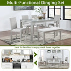 Set da pranzo rettangolare beige, stile moderno, 6 posti (tavolo + panca + 4 sedie)