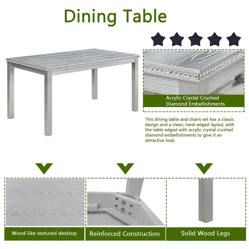 Set da pranzo rettangolare beige, stile moderno, 6 posti (tavolo + panca + 4 sedie)