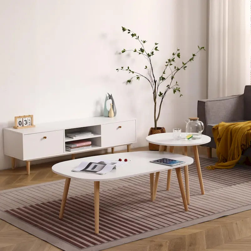 Tavolino da Caffè Rotondo Bianco, Stile Moderno, Posti a Sedere 1–2
