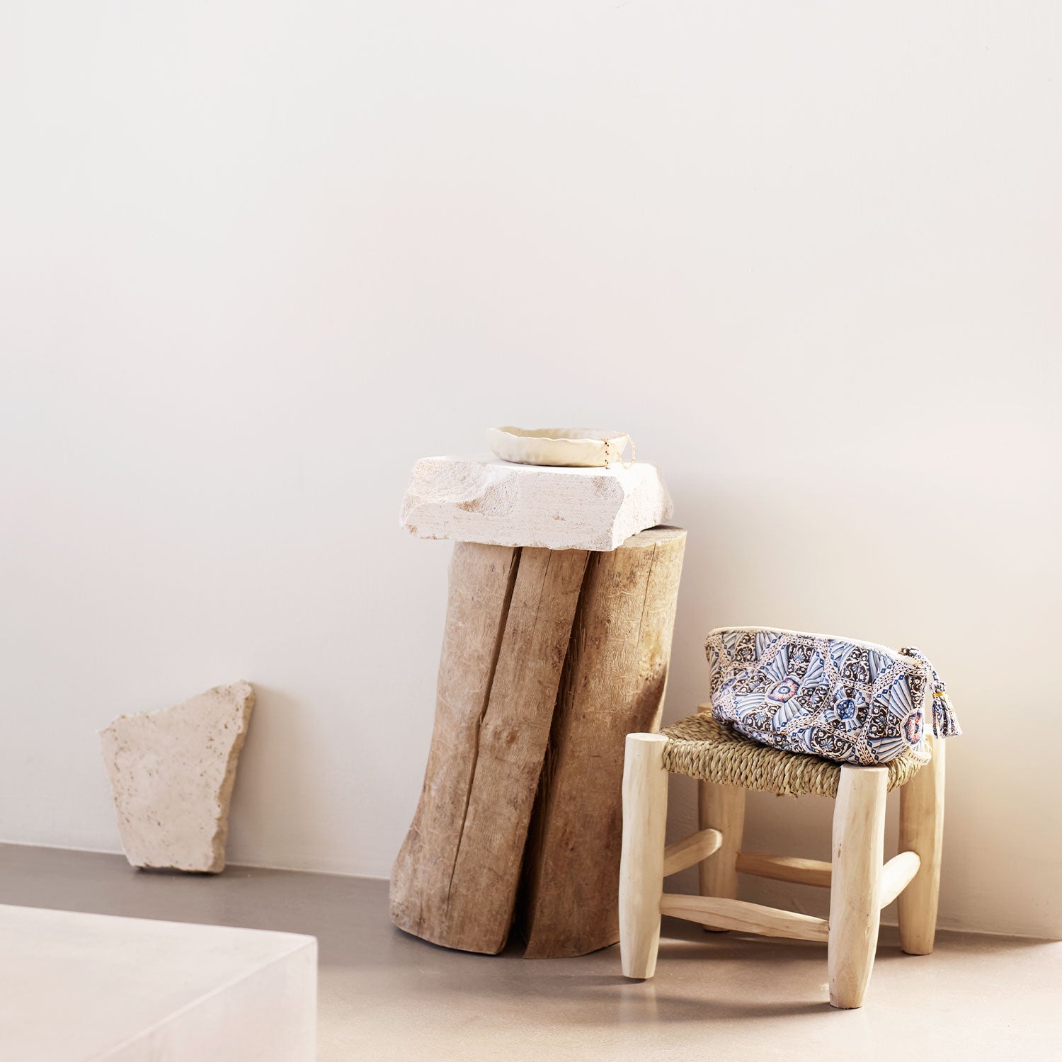 Sgabello Mini H 20, Foglia di Palma e Legno