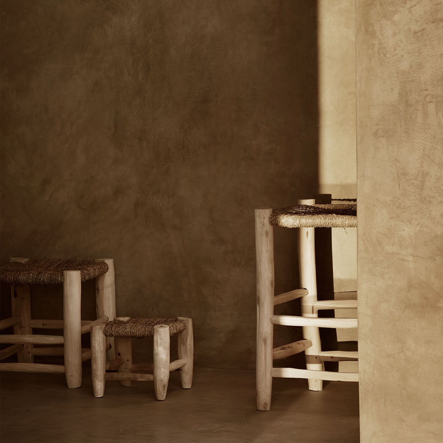 Sgabello Mini H 20, Foglia di Palma e Legno