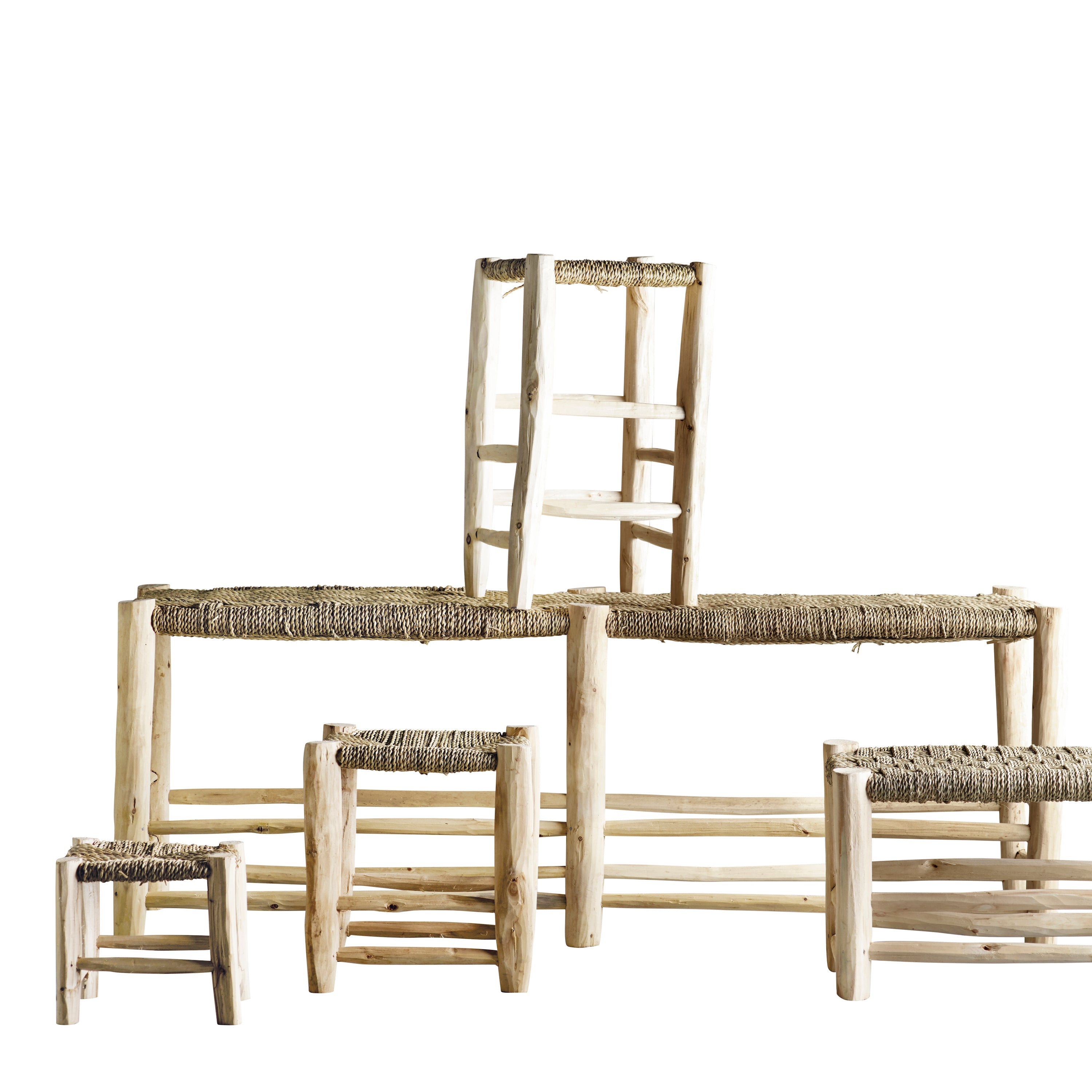 Sgabello H 50, Foglia di Palma e Legno
