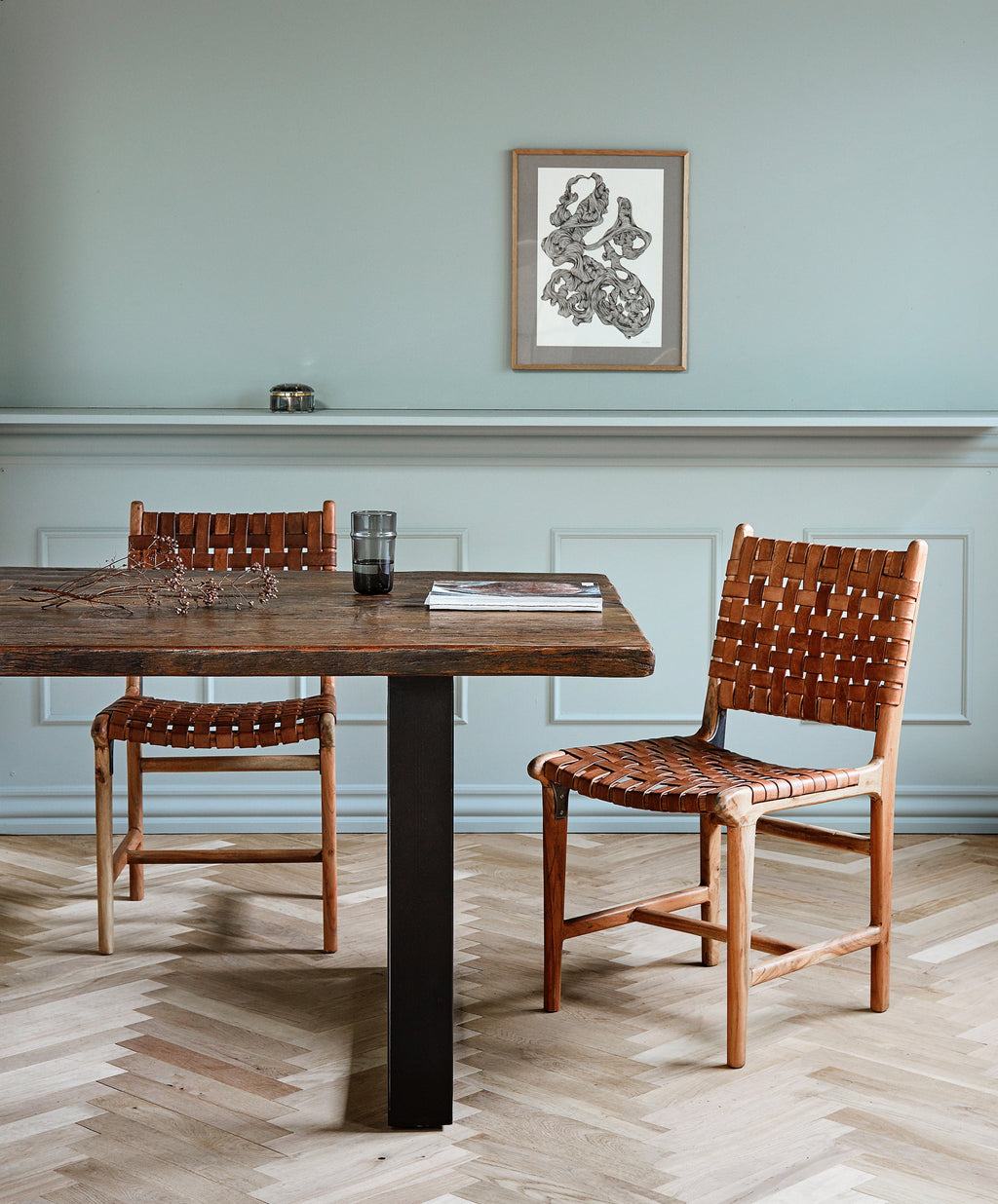 Sedia da pranzo, pelle/legno marrone