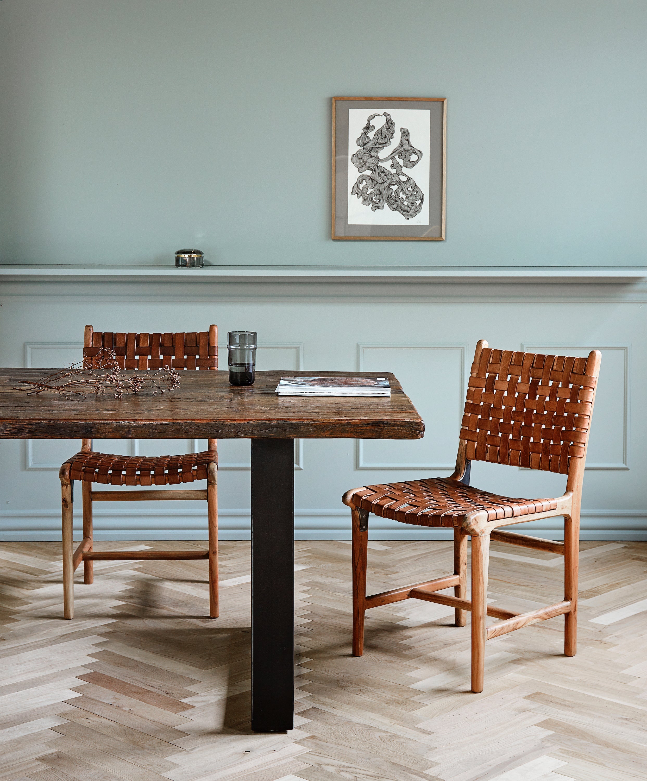 Sedia da pranzo, pelle/legno marrone