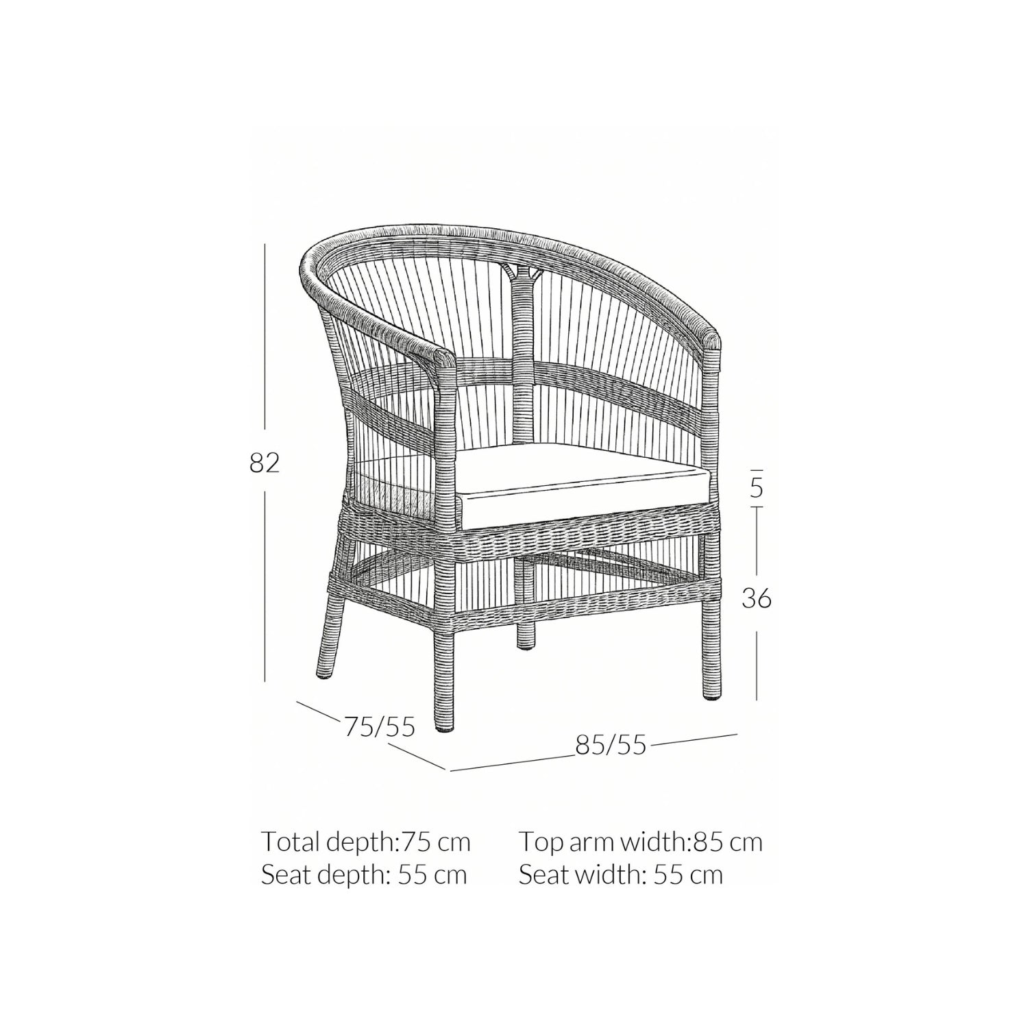 Sedia a sdraio | Polyrattan | 85 cm