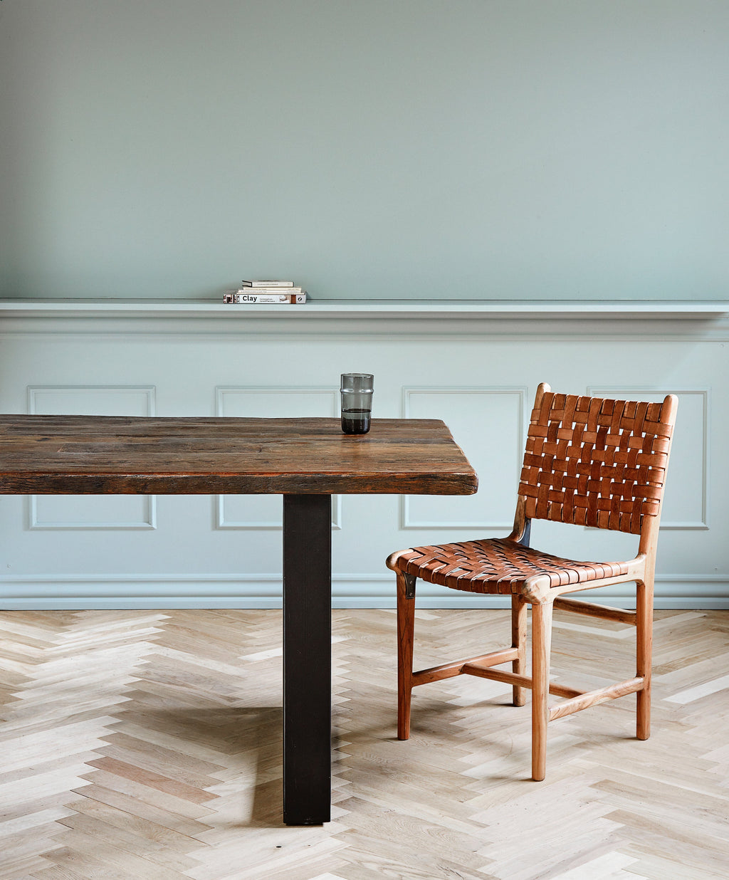 Sedia da pranzo, pelle/legno marrone
