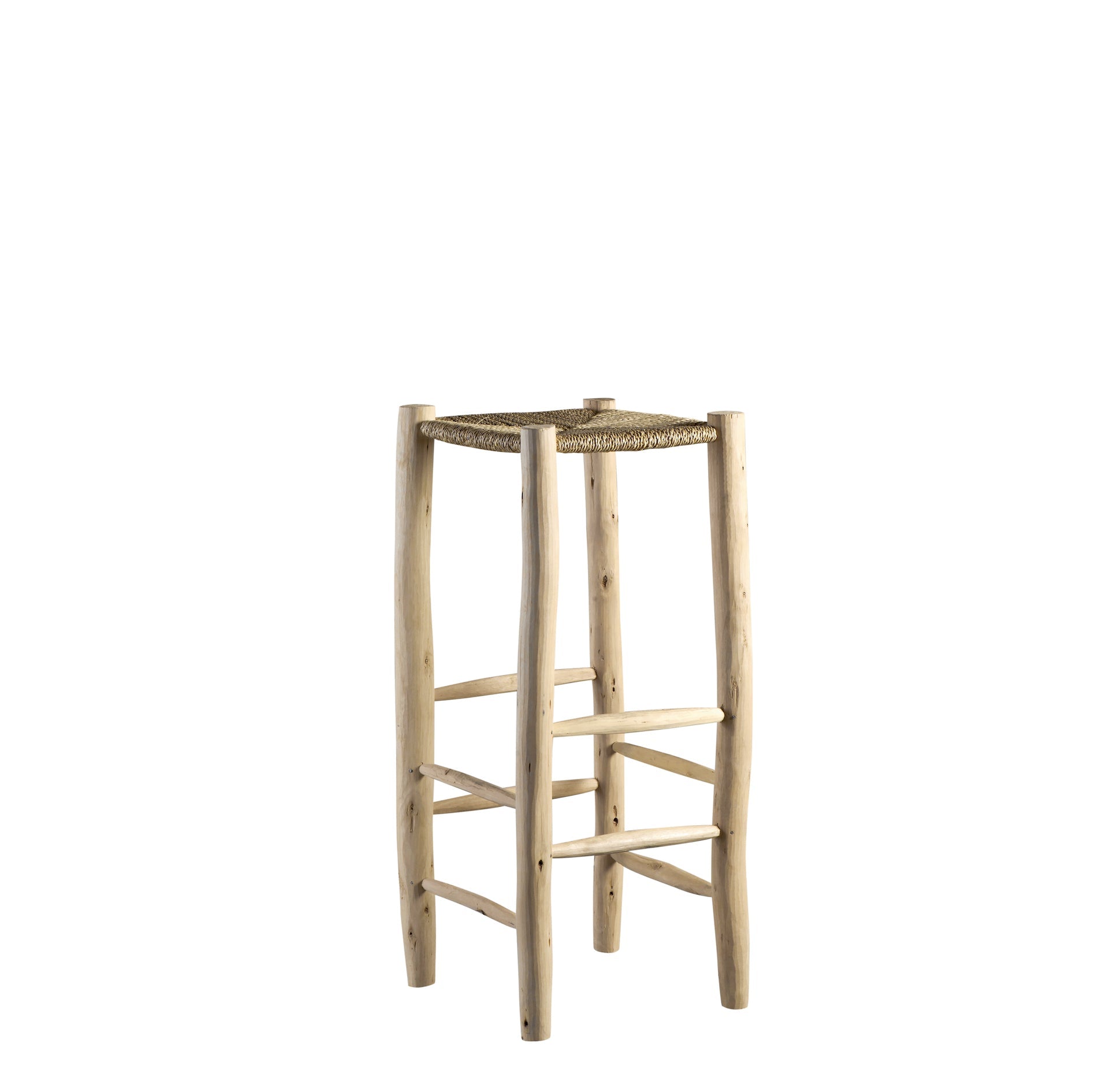 Sgabello da bar, H 80, foglie di palma e legno