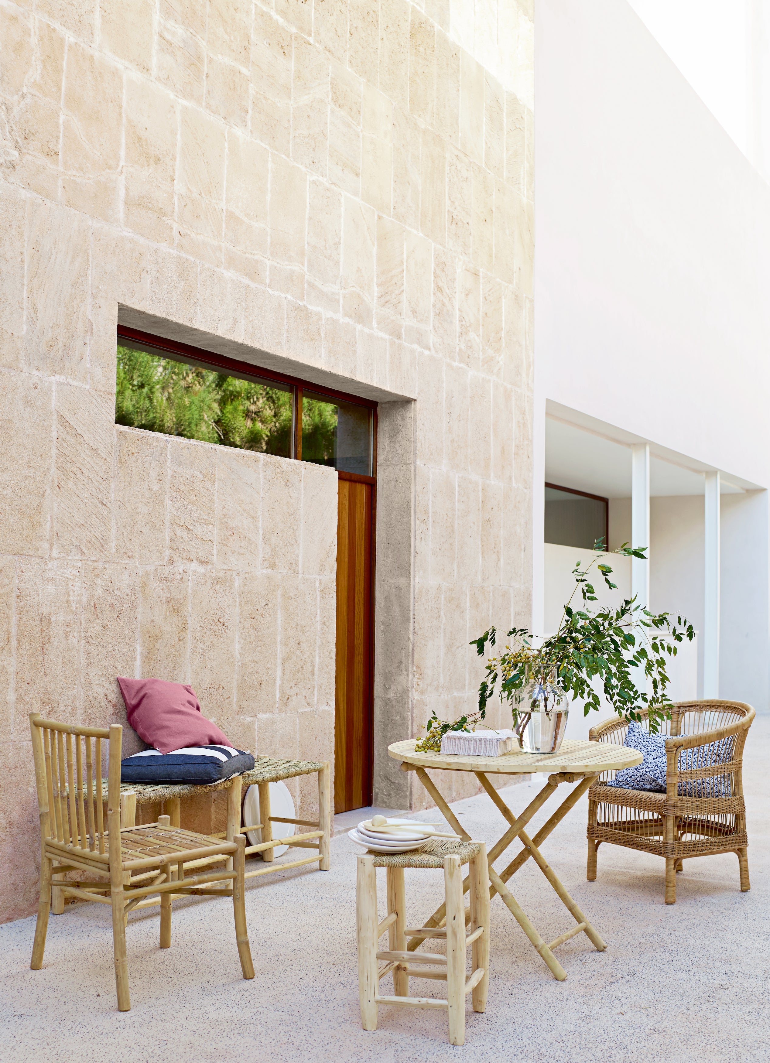 Sgabello H 50, Foglia di Palma e Legno
